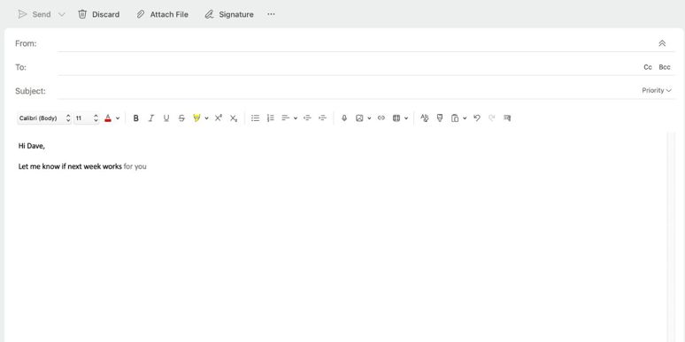 Start of a draft email